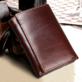 RFID Blocking Genuine Leather Vintage Multi-Card Slots Tri-fold Wallet For Men