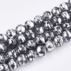 Drawbench Glass Beads Strands, Crackle Style, Round, Gray, 6×5.5mm, Hole: 1.4mm; about 140pcs/strand, 30.3”