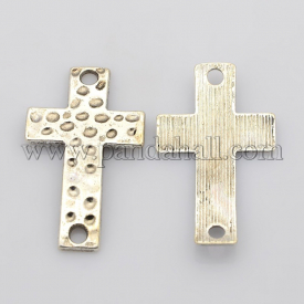 Alloy Hammered Cross Links/Connectors, Lead Free and Nickel Free, Antique Silver, 36x22x4mm, Hole: 3mm