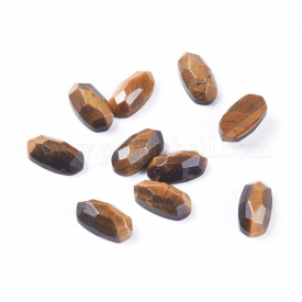 Natural Tiger Eye Cabochons, Faceted, Oval, 10.5×5.5×3.5~4mm