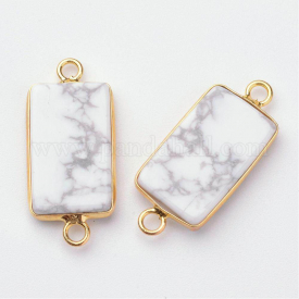 Natural Howlite Gemstone Links/Connectors, with Golden Tone Brass Findings, Rectangle, 29.5×13.5×4.5mm, Hole: 2.5mm