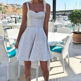 A-Line Straps Short Sleeveless Silver Homecoming Party Dresses-Cheap Casual Dresses