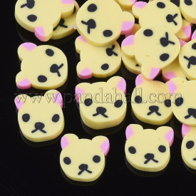 Handmade Polymer Clay Cabochons, Bear, ChampagneYellow, 9~12×9~10×1.5~2mm; about 4345pcs/1000g