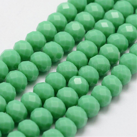 Glass Beads Strands, Faceted Rondelle , MediumSeaGreen, 8x6mm, Hole: 1mm; about 70pcs/strand, 15.5″