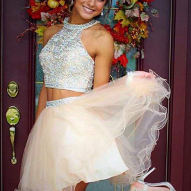 Tulle Cheap Two Piece Formal Dresses For Juniors