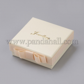 Paper Jewelry Pendant Presentation Boxes, with Sponge, Lint and Ribbon, Square, PapayaWhip, 9.2x9x3.5cm