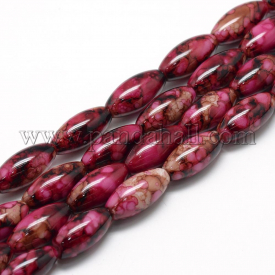 Baking Painted Glass Beads Strands, Dyed, Oval, IndianRed, 22×10~10.5mm, Hole: 1mm; about 37pcs/strand, 33.06”(83.9cm)