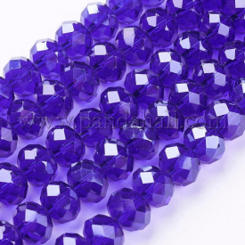 Glass Beads Strands, Pearl Luster Plated, Crystal Suncatcher, Faceted Rondelle, Blue, 10x7mm, Hole: 1mm; about 70~72pcs/strand, 18″