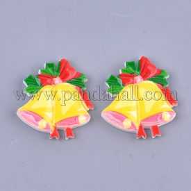 Resin Cabochons, Christmas Bell, Yellow, 30x27x4.5mm