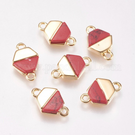 Synthetic Turquoise Pendants, with Real Gold Plated Tone Brass Findings, Hexagon, 12x7x2mm, Hole: 1mm