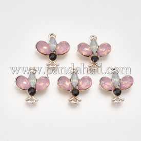 Alloy Rhinestone Links/Connectors, Flower, Light Rose, 19x17x6mm, Hole: 1.5mm