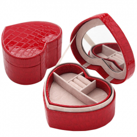 PU Heart Shaped Jewelry Box Double Layers With Mirror