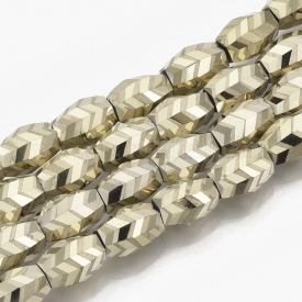 Electroplate Glass Beads Strands, Frosted, Faceted, Barrel, LightKhaki, 7.5×7.5x11mm, Hole: 1.2mm; about 60pcs/strand, 25.9″