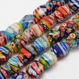 Handmade Millefiori Glass Bead Strands, Faceted, Cuboid, Colorful, 14~16×10~12×10~12mm, Hole: 1mm; about 22~25pcs/strand, 15.7″