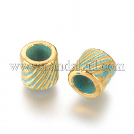 Alloy Beads, Column, Golden & Green Patina, 5x5mm, Hole: 3.5mm