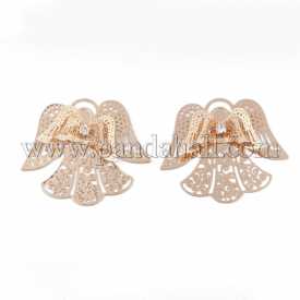Brass Filigree Joiners Links, with Crystal Rhinestone, Angel, Light Gold, 43.5×48.5x5mm