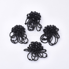 Glass Cabochons, Cluster Beads, with Seed Beads and Golden Plated Iron Sieve Findings, Black, 48~55mm