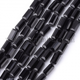 Glass Beads Strands, Faceted, Cuboid, Black, 8x5x5mm, Hole: 1mm; about 70pcs/strand, 22.8″