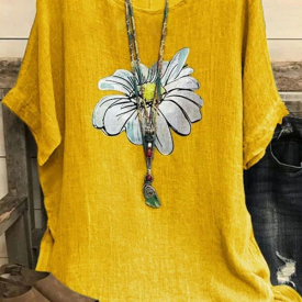 Floral Casual Round Neckline Half Summer Tops For Women