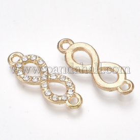 Alloy Rhinestone Links, Infinity, Crystal, Golden, 22.5x8x2.5mm, Hole: 1.5mm