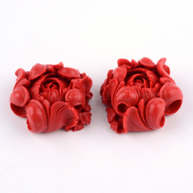 Cinnabar Links, Flower, FireBrick, 26×28.5×12.5mm, Hole: 1.5mm