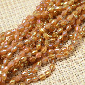 Electroplate Glass Beads Strands, AB Color Plated, Faceted, Oval, OrangeRed, 6x4mm, Hole: 1mm; about 72pcs/strand, 16″
