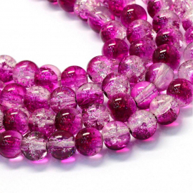 Baking Painted Transparent Crackle Glass Round Bead Strands, MediumVioletRed, 8.5~9mm, Hole: 1.5mm; about 105pcs/strand, 31.8″