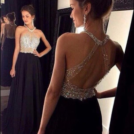 Chicloth A-Line Chiffon Halter Sleeveless Sweep/Brush Train With Beading Dresses – Cheap Prom Dress