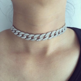 Silver Cuban Link Chain Choker Necklace Adjustable for Women Wedding