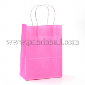 Pure Color Kraft Paper Bags, Gift Bags, Shopping Bags, with Nylon Cord Handles, Rectangle, HotPink, 21x15x8cm