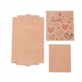 Kraft Paper Boxes and Earring Jewelry Display Cards, Packaging Boxes, with Heart Pattern, BurlyWood, Folded Box Size: 7.3×5.4×1.2cm; Display Card: 6.5x5x0.05cm