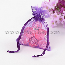 Organza Bags, Rectangle, DarkViolet, 9x7cm