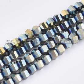 Electroplate Glass Beads Strands, Faceted, Round, LightBlue, 4~4.5×3.5mm, Hole: 1mm; about 100pcs/strand, 13.7”