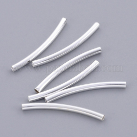 Curved Brass Tube Beads, Silver, about 2mm wide, 25mm long, hole: 1mm