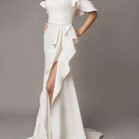 A-Line Simple Satin A Line Wedding Dress With Sleeves