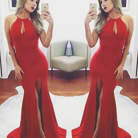 C Chicloth Sheath Halter Simple Long Prom Dresses Cheap