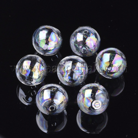 Handmade Blown Glass Globe Beads, AB Color Plated, Round, Clear AB, 25×24~24.5mm, Hole: 2~3mm