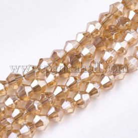 Electroplate Glass Bead Strands, Rainbow Plated, Faceted Bicone, Peru, 4×4.5mm, Hole: 1mm; about 104pcs/strand, 18″