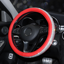 15” PU Leather Car Steering Wheel Covers With Crystal Rhinestone Universal