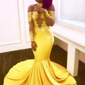 A Chicloth Scarlet  Yellow Mermaid Prom Dresses 2020