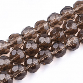 Glass Beads Strands, Faceted, Round, Coffee, 12mm, Hole: 1.5mm