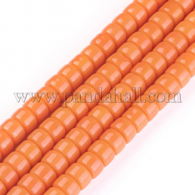 Opaque Solid Color Glass Beads Strands, Column, DarkOrange, 8×5~6mm, Hole: 1.5mm, about 69pcs/strand, 15.1″~15.3″(38.5~39cm)