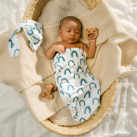 2-pcs Baby Cartoon Rainbow Swaddle Blankets Hat Soft Sleeping Blanket Wrap Set Newborn Baby Bedding Bag