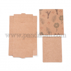 Kraft Paper Boxes and Necklace Jewelry Display Cards, Packaging Boxes, with Plants Pattern, BurlyWood, Folded Box Size: 7.3×5.4×1.2cm; Display Card: 7x5x0.05cm