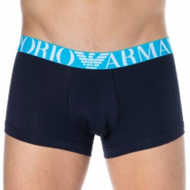 Emporio Armani Fluo Logoband Cotton Trunks – Navy Blue – Turquoise M
