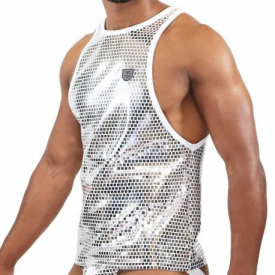 TOF Paris Glitter Tank Top – Silver XL