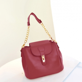 New Fashion Women Handbag Candy Color Twist Lock PU Leather Solid Shoulder Crossbody Bucket Bag