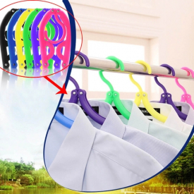 Portable Colorful Travel Space Saving Clothing Hanger Foldable ABS Plastic Folding Drying Rack Clothes Peg