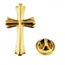 High Detailed Ornate Golden Christian Cross Lapel Pin Badge