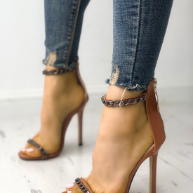Chain Embellished Ankle Strap Stiletto Sandals